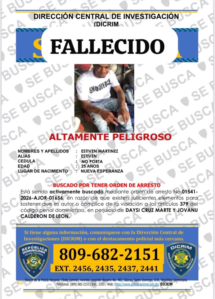 Policía Nacional informa fallece reconocido delincuente “Stiven” tras enfrentar a tiros a agentes de la DICRIM en Santo Domingo